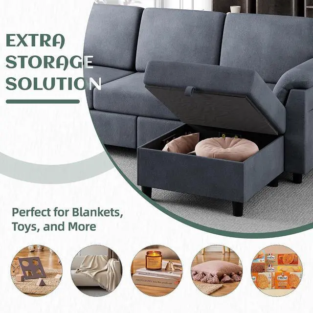 Alt view image 6 of 7 - Convertible Sectional Sofa Couch, 3 Seat L Shaped Sofa with Removable Pillows Linen Fabric Small Couch Mid Century for Living Room, Apartment and Office DG