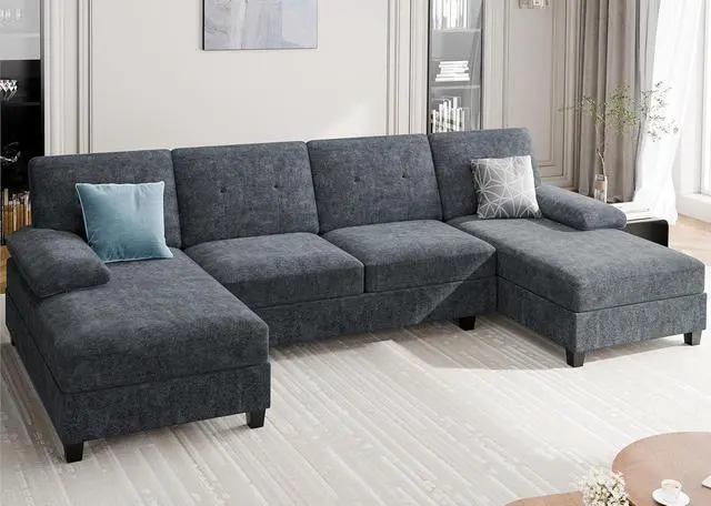 Alt view image 5 of 5 - Sectional Couches for Living Room, U Shaped Couch 4 Seat Sectional Sofa with Chaise and Armrests, Comfortable Fabric Large Sofa for Apartment (Grey)