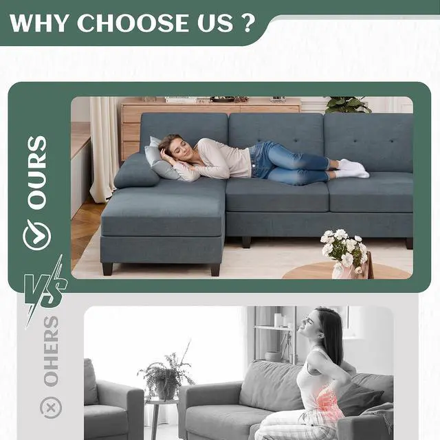 Alt view image 6 of 7 - Sectional Couches for Living Room, U-Shaped Sofa with Chaise, 4-seat Large Sectional Modern Couch for Living Room, Apartment (Gray)