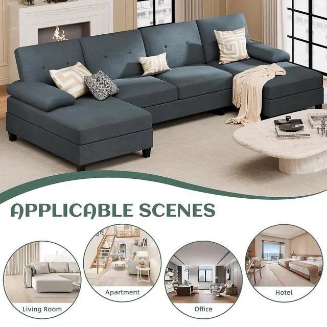 Alt view image 7 of 7 - Sectional Couches for Living Room, U-Shaped Sofa with Chaise, 4-seat Large Sectional Modern Couch for Living Room, Apartment (Gray)