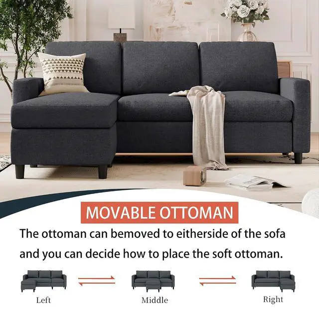 Alt view image 4 of 6 - 73.6" Modular Sectional Sofa, Comfy Cloud Couch with Movable Ottoman Deep Seat L Shaped Modular Sofa, Sectional Couches for Living Room and Apartment, Black