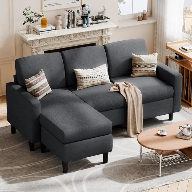 Alt view image 6 of 6 - 73.6" Modular Sectional Sofa, Comfy Cloud Couch with Movable Ottoman Deep Seat L Shaped Modular Sofa, Sectional Couches for Living Room and Apartment, Black