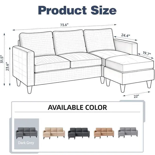 Alt view image 2 of 6 - 73.6" Modular Sectional Sofa, Comfy Cloud Couch with Movable Ottoman Deep Seat L Shaped Modular Sofa, Sectional Couches L Shaped Couch for Living Room and Apartment, Dark Grey