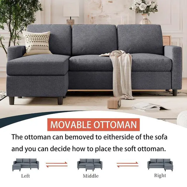 Alt view image 3 of 6 - 73.6" Modular Sectional Sofa, Comfy Cloud Couch with Movable Ottoman Deep Seat L Shaped Modular Sofa, Sectional Couches L Shaped Couch for Living Room and Apartment, Dark Grey