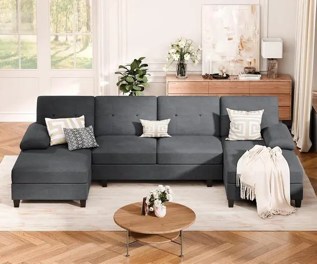 Alt view image 3 of 7 - Sectional Couches for Living Room, U-Shaped Sofa with Chaise, 4-seat Large Sectional Modern Couch for Living Room, Apartment (Black)