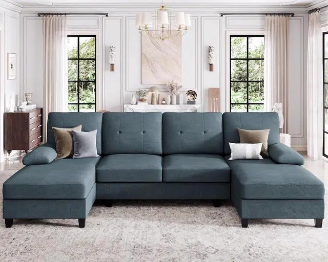 Main image of Modern Living Room Furniture Sets,4 Seat U-Shaped Sofa Couch with Double Chaises,Sectional Sofa Couches for Living Room,Dark Grey
