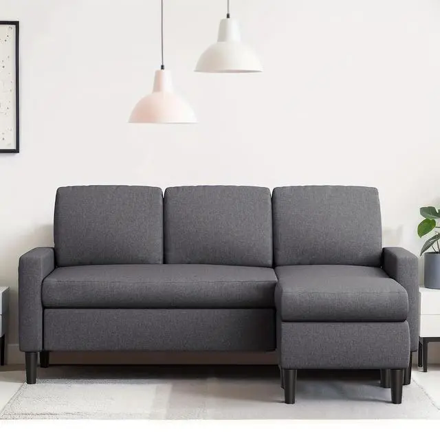 Main image of Convertible L Shaped Couch with Reversible Ottoman, Modern 3-Seat Sofa Sectional with High Armrest for Living Room, Office, Dark Grey