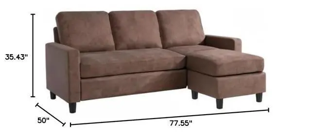 Alt view image 2 of 3 - Convertible Sectional Sofa Couch, L-Shaped Couch with Reversible Chaise, 3-Seater Upholstered Sofa Sectional for Small Space Living Room, Bedroom or Office(Brown)