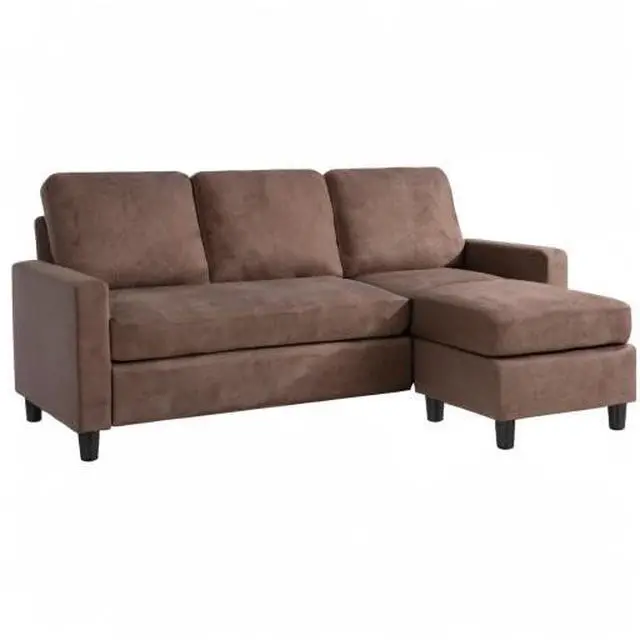 Alt view image 3 of 3 - Convertible Sectional Sofa Couch, L-Shaped Couch with Reversible Chaise, 3-Seater Upholstered Sofa Sectional for Small Space Living Room, Bedroom or Office(Brown)
