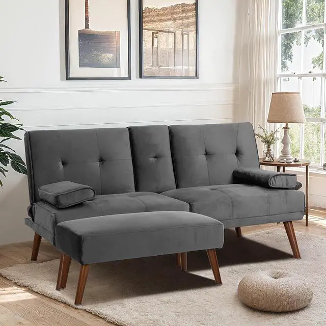 Main image of Meilocar Sofa Bed Set, 60" Loveseat Futon Sofa Bed with Ottoman, Adjustable Reliner Guest Bed Daybed for Small Space, Cup Holders, 3 Angles, Dark Grey