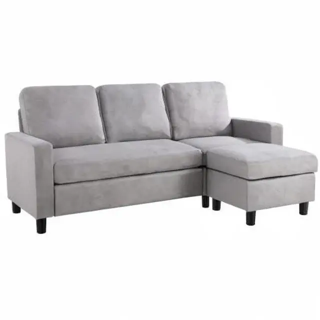 Alt view image 2 of 2 - Convertible Sectional Sofa Couch, L-Shaped Couch with Reversible Chaise, 3-Seater Upholstered Sofa Sectional for Small Space Living Room, Bedroom or Office(Light Gray)