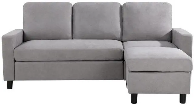 Main image of Convertible Sectional Sofa Couch, L-Shaped Couch with Reversible Chaise, 3-Seater Upholstered Sofa Sectional for Small Space Living Room, Bedroom or Office(Light Gray)