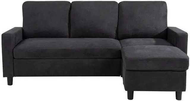 Main image of Convertible Sectional Sofa Couch, L-Shaped Couch with Reversible Chaise, 3-Seater Upholstered Sofa Sectional for Small Space Living Room, Bedroom or Office(Black)