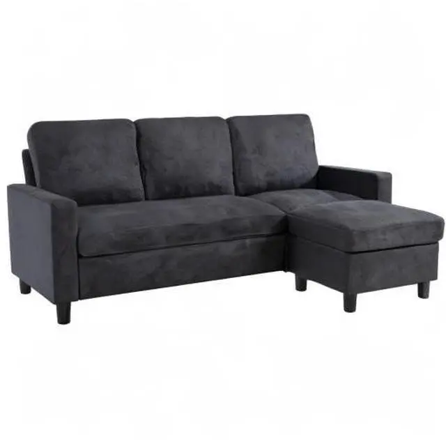 Alt view image 3 of 3 - Convertible Sectional Sofa Couch, L-Shaped Couch with Reversible Chaise, 3-Seater Upholstered Sofa Sectional for Small Space Living Room, Bedroom or Office(Black)