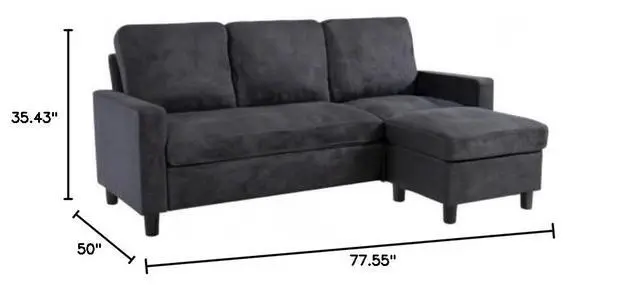 Alt view image 2 of 3 - Convertible Sectional Sofa Couch, L-Shaped Couch with Reversible Chaise, 3-Seater Upholstered Sofa Sectional for Small Space Living Room, Bedroom or Office(Black)