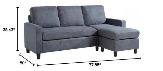 Alt view image 2 of 3 - Convertible Sectional Sofa Couch, L-Shaped Couch with Reversible Chaise, 3-Seater Upholstered Sofa Sectional for Small Space Living Room, Bedroom or Office(Blue Gray)