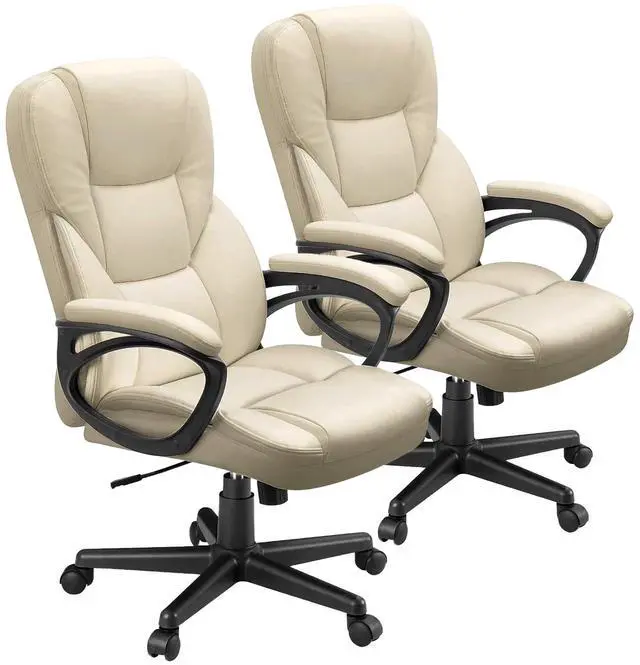 Main image of Office Executive Chair High Back Adjustable Managerial Home Desk Chair, Swivel Computer PU Leather Chair with Lumbar Support (2, Khaki)