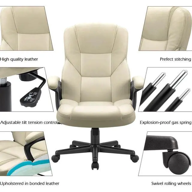 Alt view image 5 of 7 - Office Executive Chair High Back Adjustable Managerial Home Desk Chair, Swivel Computer PU Leather Chair with Lumbar Support (2, Khaki)