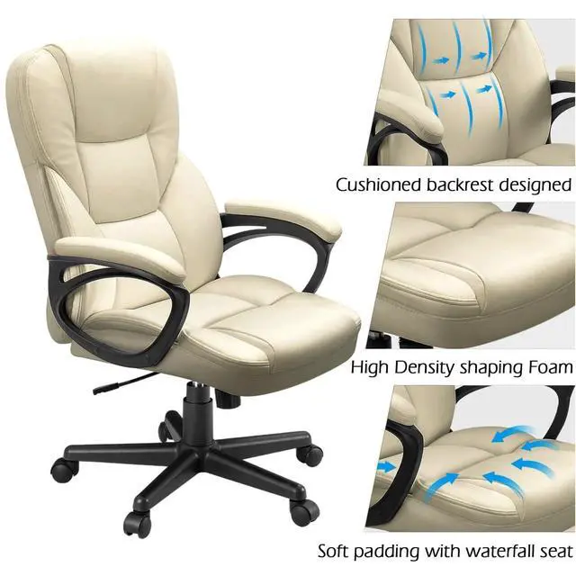 Alt view image 6 of 7 - Office Executive Chair High Back Adjustable Managerial Home Desk Chair, Swivel Computer PU Leather Chair with Lumbar Support (2, Khaki)