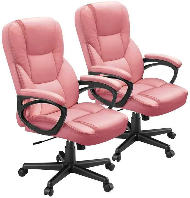 Main image of Office Executive Chair High Back Adjustable Managerial Home Desk Chair, Swivel Computer PU Leather Chair with Lumbar Support (2, Pink)