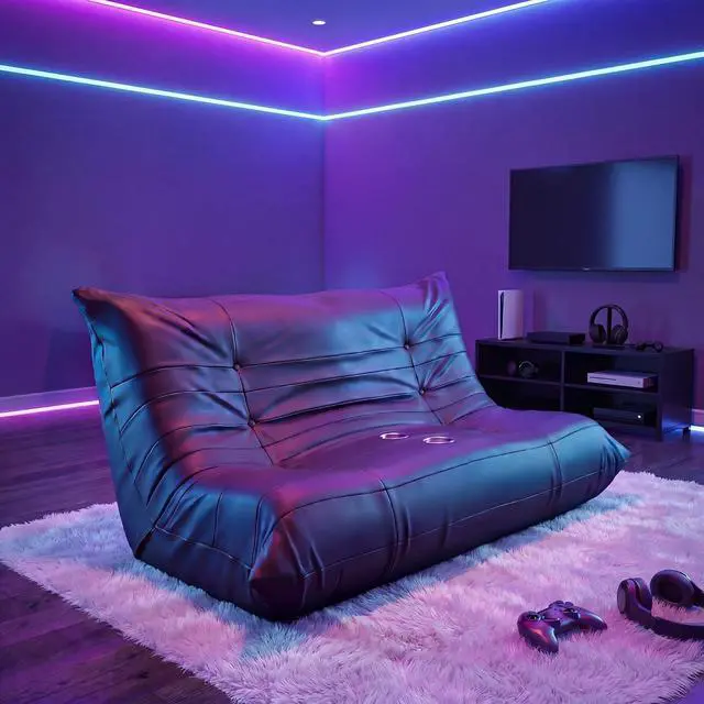 Main image of Floor Gaming Chair Boneless Loveseat Couch, Ergonomic Floor Sofa Couch with Cup Holders, Leather Lazy Floor Lounger for Gaming, Reading, Relaxing, Watching TV (Black)