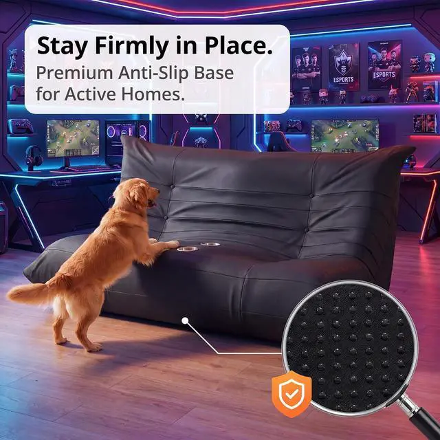 Alt view image 6 of 7 - Floor Gaming Chair Boneless Loveseat Couch, Ergonomic Floor Sofa Couch with Cup Holders, Leather Lazy Floor Lounger for Gaming, Reading, Relaxing, Watching TV (Black)