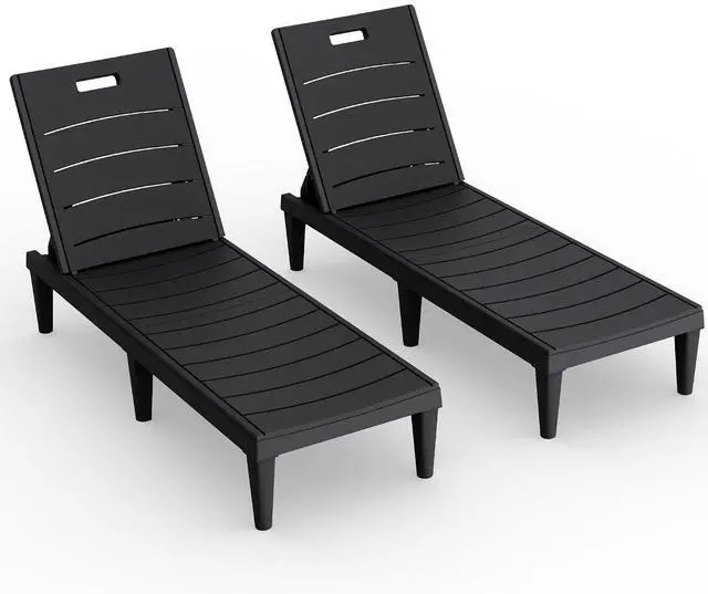 Main image of Outdoor Chaise Lounge Chair Set of 2 with 5-Position Adjustable Back, Waterproof & Lightweight PP Lounge Chairs for Outside Pool Patio (Black)