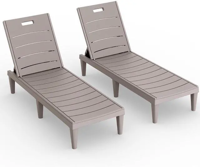 Main image of Outdoor Chaise Lounge Chair Set of 2 with 5-Position Adjustable Back, Waterproof & Lightweight PP Lounge Chairs for Outside Pool Patio (Light Brown)