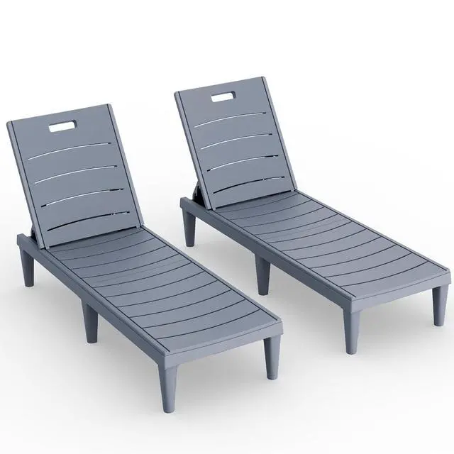 Main image of Outdoor Chaise Lounge Chair Set of 2 with 5-Position Adjustable Back, Waterproof & Lightweight PP Lounge Chairs for Outside Pool Patio (Light Grey)