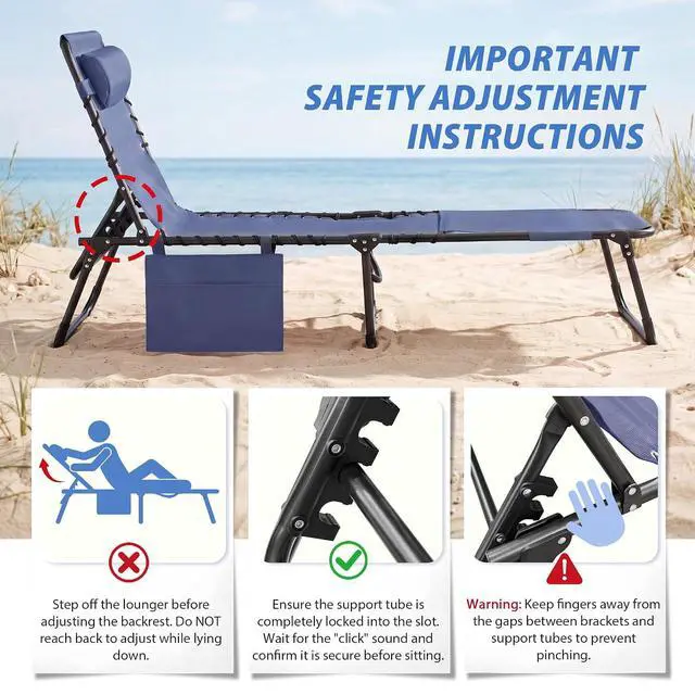 Alt view image 5 of 7 - Face Down Chaise Lounge Chair 5-Position Adjustable Sunbathing, Foldable Tanning Chair with Face& Arm Holes, Outdoor Recliner for Pool, Beach, Patio, Lawn (Blue, 1 Pcs)