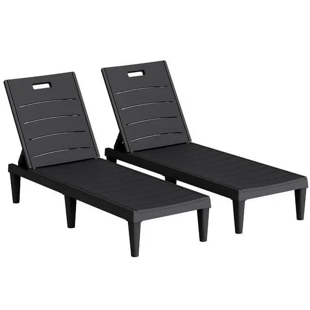 Main image of Patio Chaise Lounge Chairs Set of 2, Outdoor Lightweight Lounge Chairs, 5 Position Adjustments Backrest for Outside Pool, Garden, Patio and Beach, Black