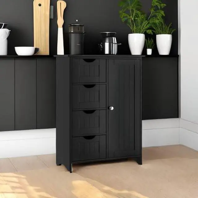 Alt view image 6 of 7 - Bathroom Storage Cabinet, Floor Cabinet with 4 Drawers and 1 Adjustable Shelf, Storage Oragnizer for Living Room, Kitchen, Bathroom (Black)
