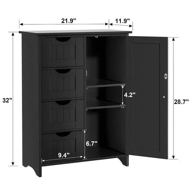 Alt view image 3 of 7 - Bathroom Storage Cabinet, Floor Cabinet with 4 Drawers and 1 Adjustable Shelf, Storage Oragnizer for Living Room, Kitchen, Bathroom (Black)