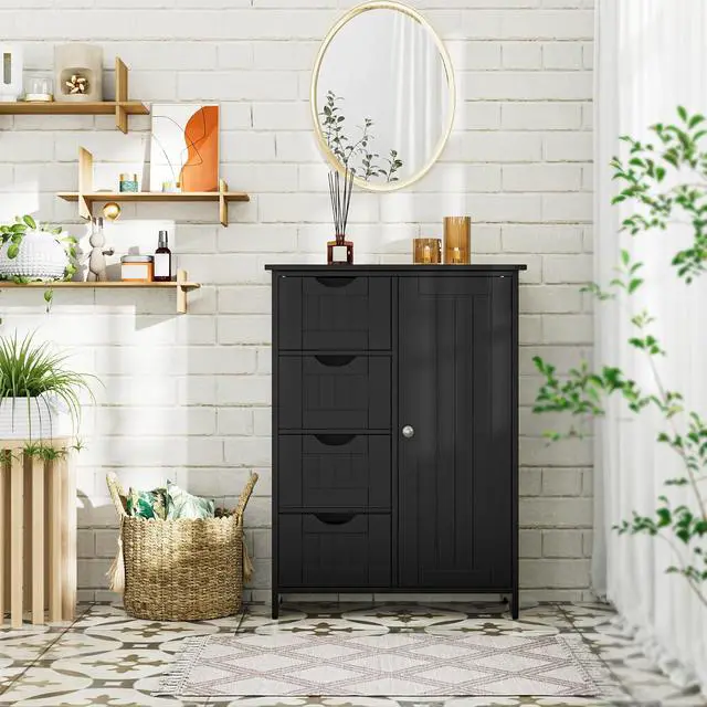 Alt view image 2 of 7 - Bathroom Storage Cabinet, Floor Cabinet with 4 Drawers and 1 Adjustable Shelf, Storage Oragnizer for Living Room, Kitchen, Bathroom (Black)