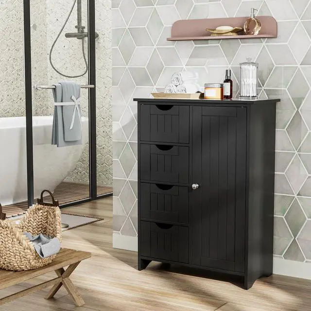 Alt view image 4 of 7 - Bathroom Storage Cabinet, Floor Cabinet with 4 Drawers and 1 Adjustable Shelf, Storage Oragnizer for Living Room, Kitchen, Bathroom (Black)