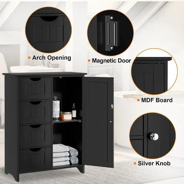 Alt view image 5 of 7 - Bathroom Storage Cabinet, Floor Cabinet with 4 Drawers and 1 Adjustable Shelf, Storage Oragnizer for Living Room, Kitchen, Bathroom (Black)
