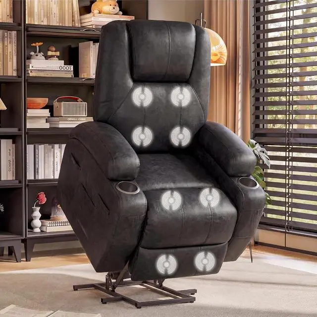Main image of Power Lift Recliner Chair Electric Lift Recliner for Elderly Power Lift Recliner Chair with Cup Holders Side Pockets for Living Room (Leathaire, Light Black)
