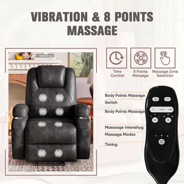 Alt view image 3 of 7 - Power Lift Recliner Chair Electric Lift Recliner for Elderly Power Lift Recliner Chair with Cup Holders Side Pockets for Living Room (Leathaire, Light Black)