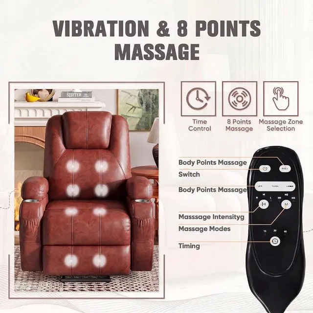 Alt view image 3 of 7 - Power Lift Recliner Chair Electric Lift Recliner for Elderly Power Lift Recliner Chair with Cup Holders Side Pockets for Living Room (Leathaire, Dark Brown)
