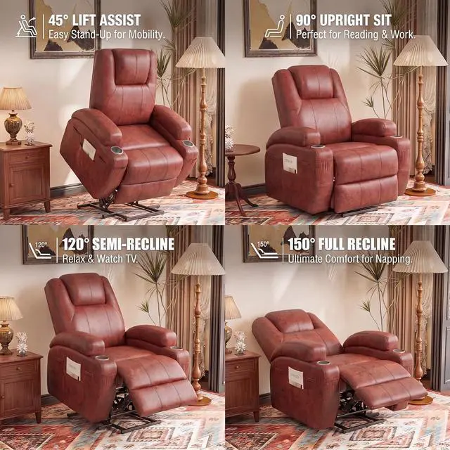 Alt view image 5 of 7 - Power Lift Recliner Chair Electric Lift Recliner for Elderly Power Lift Recliner Chair with Cup Holders Side Pockets for Living Room (Leathaire, Dark Brown)