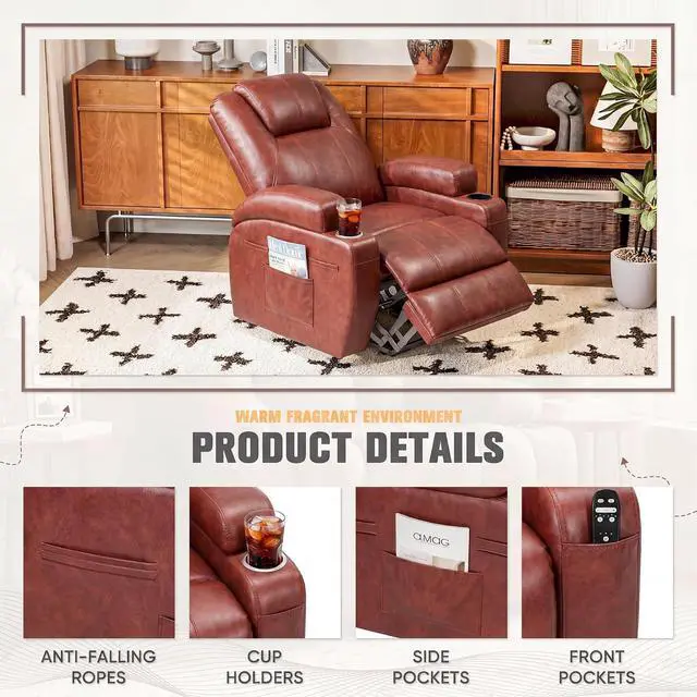 Alt view image 7 of 7 - Power Lift Recliner Chair Electric Lift Recliner for Elderly Power Lift Recliner Chair with Cup Holders Side Pockets for Living Room (Leathaire, Dark Brown)