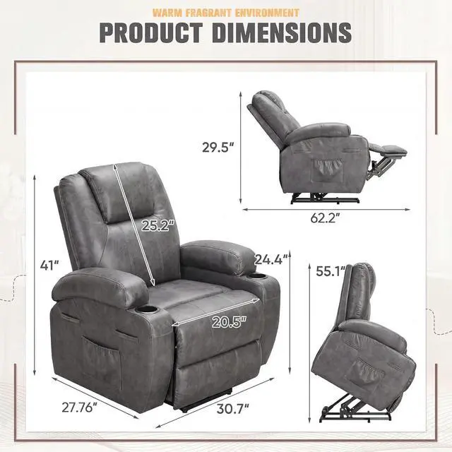 Alt view image 2 of 7 - Power Lift Recliner Chair Electric Lift Recliner for Elderly Power Lift Recliner Chair with Cup Holders Side Pockets for Living Room (Leathaire, Light Gray)