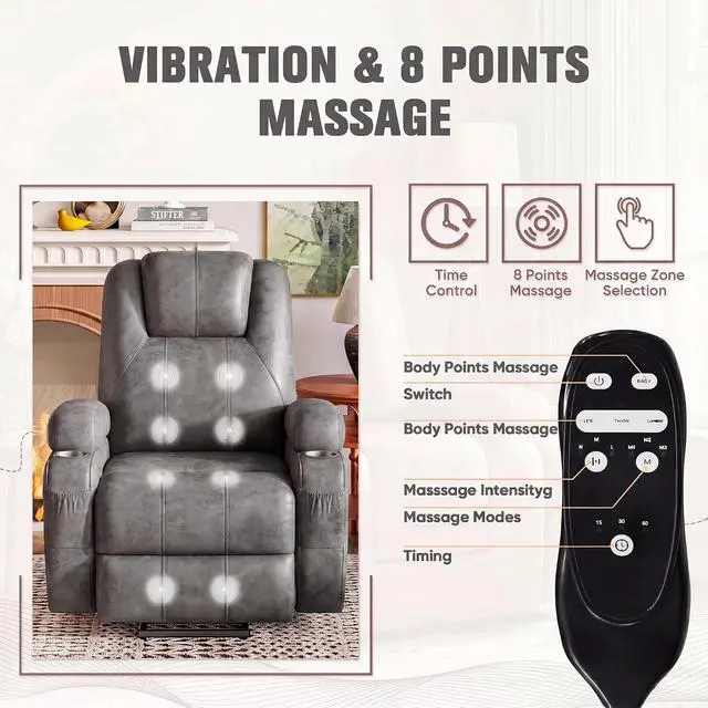 Alt view image 3 of 7 - Power Lift Recliner Chair Electric Lift Recliner for Elderly Power Lift Recliner Chair with Cup Holders Side Pockets for Living Room (Leathaire, Light Gray)