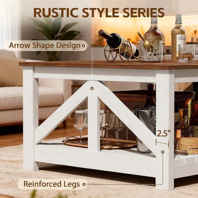 Alt view image 5 of 6 - Square Coffee Table with Dual Storage Compartments, Modern Wood Cocktail Table for Living Room, Farmhouse Lounge & Office Reception (Brown & White)