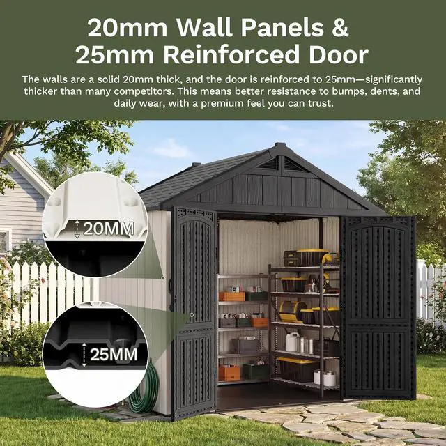 Alt view image 6 of 7 - Plastic Outdoor Storage Shed with Floor, 8 x 6 FT Resin Tool Garden Shed with DIY Window and Lockable Door, Outside Kick-it Shed for Patio,Garden, Backyard, Lawn, Beige