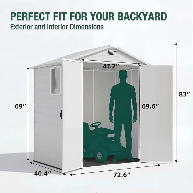 Alt view image 2 of 7 - 6 x 4 FT Resin Outdoor Storage Shed with Floor, Light Gray | Plastic Storage Shed with Lockable Door and Window, Waterproof Utility Tool Garden Shed for Backyard Patio Lawn