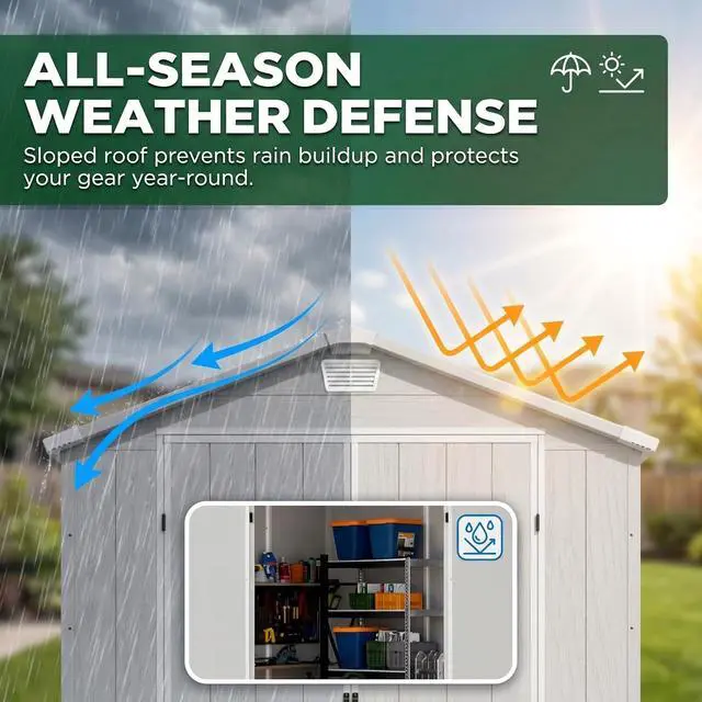 Alt view image 7 of 7 - 6 x 4 FT Resin Outdoor Storage Shed with Floor, Light Gray | Plastic Storage Shed with Lockable Door and Window, Waterproof Utility Tool Garden Shed for Backyard Patio Lawn