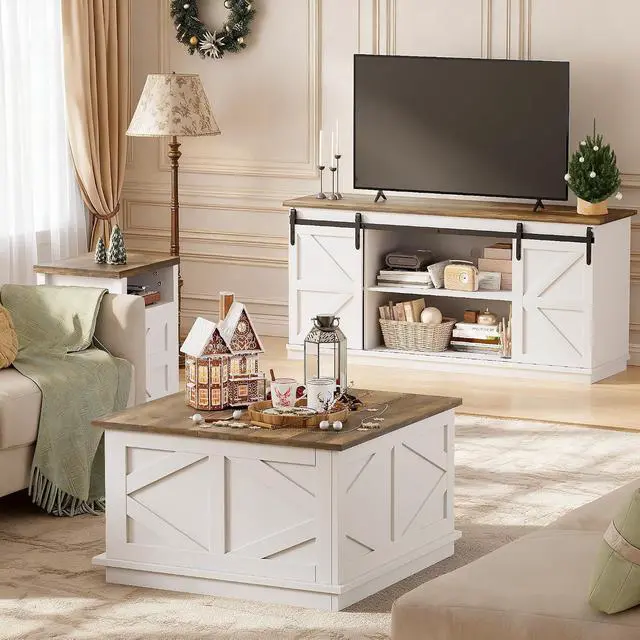 Alt view image 2 of 6 - 31.5" Lift Top Coffee Table with Storage, Square Coffee Tables for Living Room, Center Table with Hidden Storage Compartment, Modern Farmhouse Design (White)