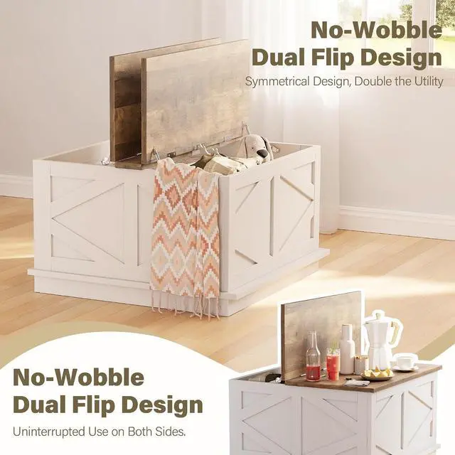 Alt view image 4 of 6 - 31.5" Lift Top Coffee Table with Storage, Square Coffee Tables for Living Room, Center Table with Hidden Storage Compartment, Modern Farmhouse Design (White)