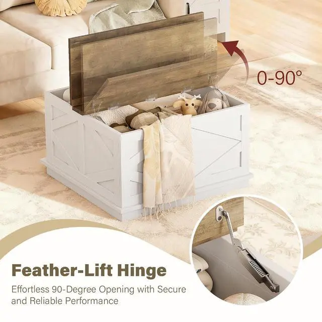 Alt view image 6 of 6 - 31.5" Lift Top Coffee Table with Storage, Square Coffee Tables for Living Room, Center Table with Hidden Storage Compartment, Modern Farmhouse Design (White)